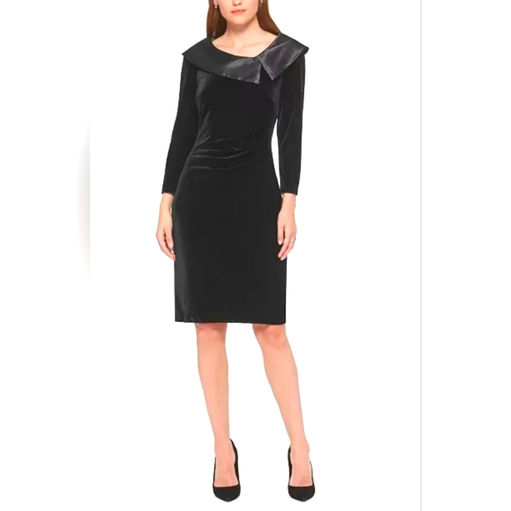 Jessica Howard Womens Satin-Collar Velvet Dress